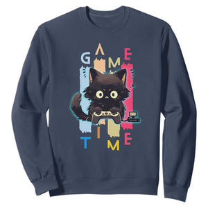 Game Time Sweatshirt Cute Black Cat Gamer Lover Gift TS12 Navy Print Your Wear
