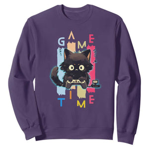 Game Time Sweatshirt Cute Black Cat Gamer Lover Gift TS12 Purple Print Your Wear