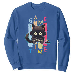 Game Time Sweatshirt Cute Black Cat Gamer Lover Gift TS12 Royal Blue Print Your Wear