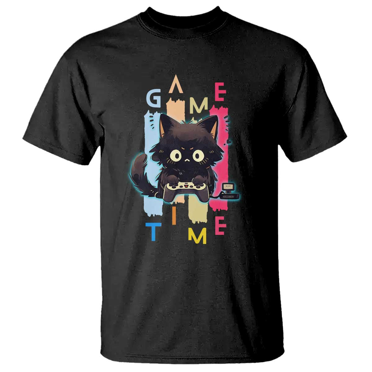 Game Time T Shirt Cute Black Cat Gamer Lover Gift TS12 Black Print Your Wear