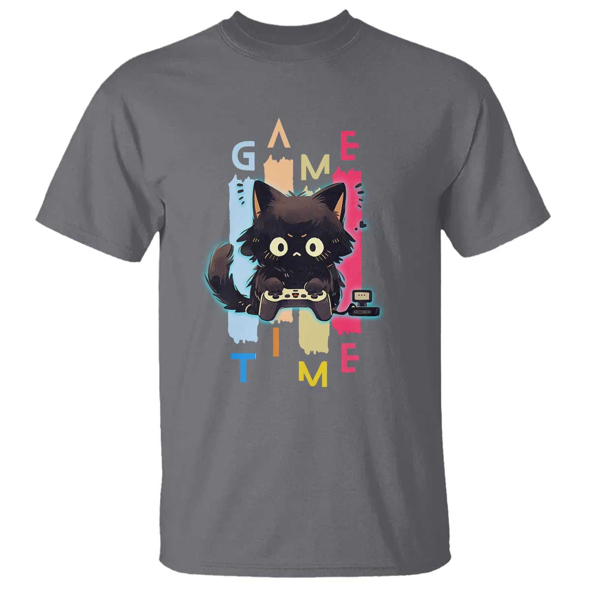 Game Time T Shirt Cute Black Cat Gamer Lover Gift TS12 Charcoal Print Your Wear