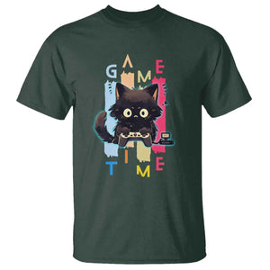Game Time T Shirt Cute Black Cat Gamer Lover Gift TS12 Dark Forest Green Print Your Wear