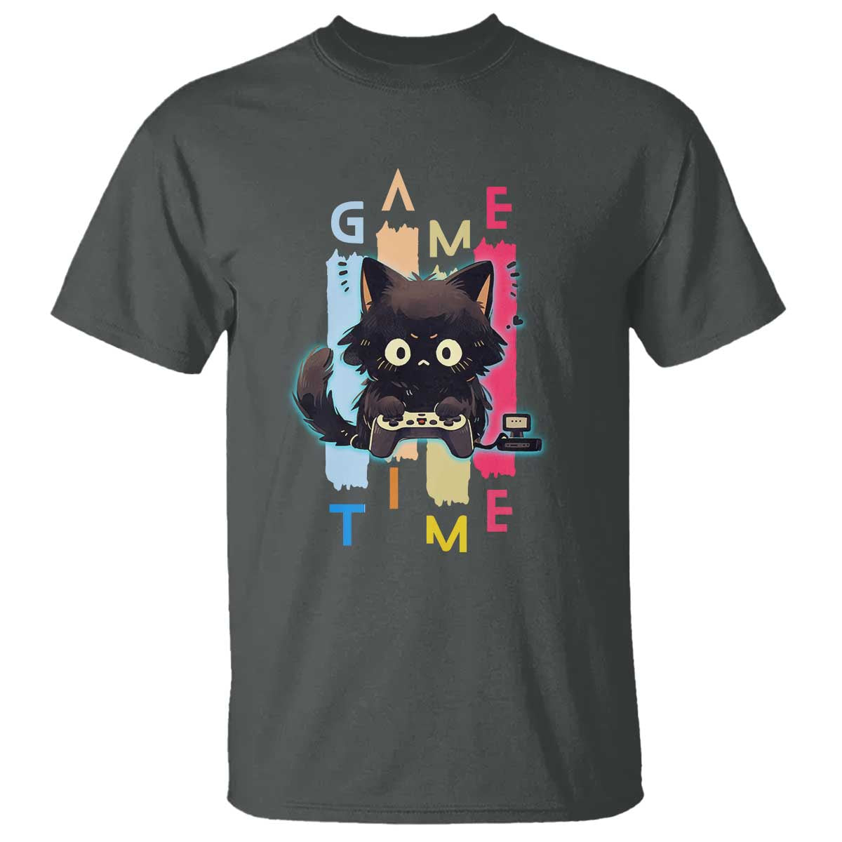 Game Time T Shirt Cute Black Cat Gamer Lover Gift TS12 Dark Heather Print Your Wear