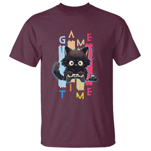 Game Time T Shirt Cute Black Cat Gamer Lover Gift TS12 Maroon Print Your Wear