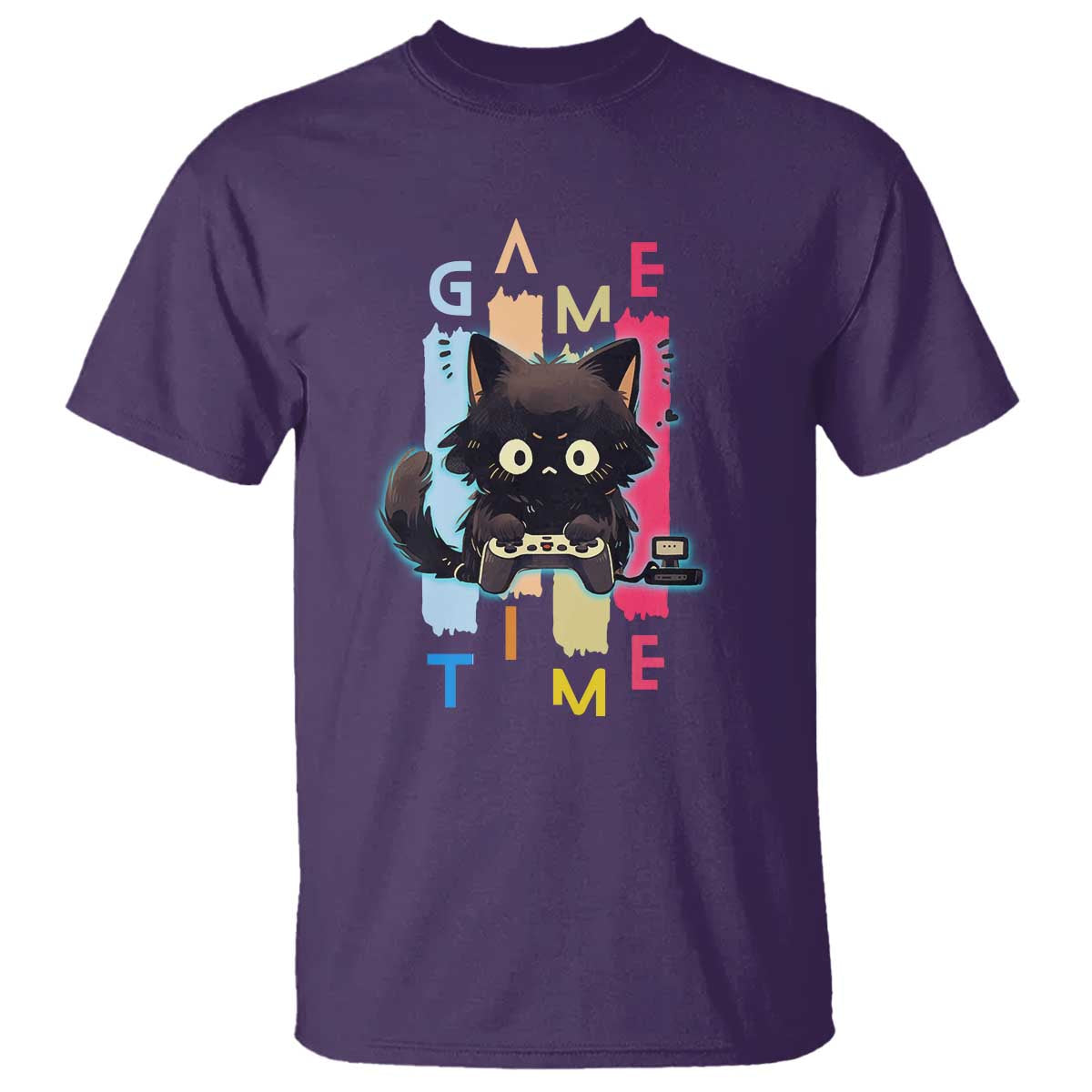 Game Time T Shirt Cute Black Cat Gamer Lover Gift TS12 Purple Print Your Wear
