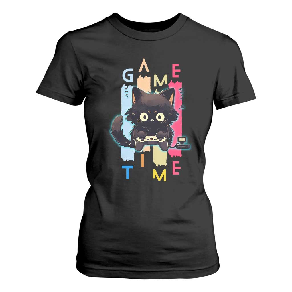 Game Time T Shirt For Women Cute Black Cat Gamer Lover Gift TS12 Black Print Your Wear