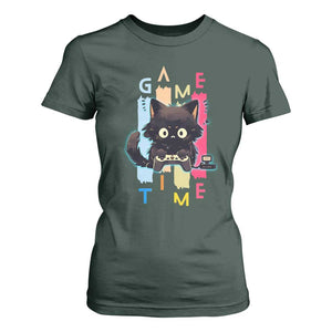 Game Time T Shirt For Women Cute Black Cat Gamer Lover Gift TS12 Dark Forest Green Print Your Wear