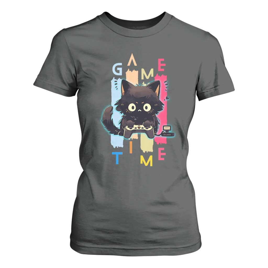 Game Time T Shirt For Women Cute Black Cat Gamer Lover Gift TS12 Dark Heather Print Your Wear