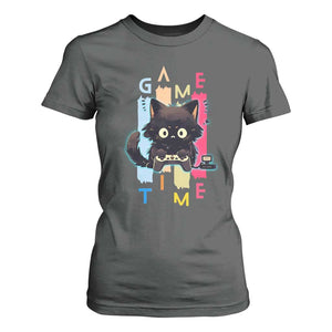 Game Time T Shirt For Women Cute Black Cat Gamer Lover Gift TS12 Dark Heather Print Your Wear