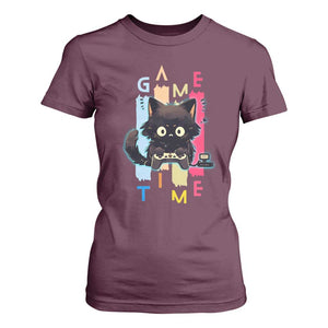 Game Time T Shirt For Women Cute Black Cat Gamer Lover Gift TS12 Maroon Print Your Wear