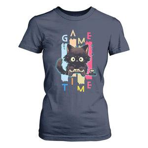 Game Time T Shirt For Women Cute Black Cat Gamer Lover Gift TS12 Navy Print Your Wear
