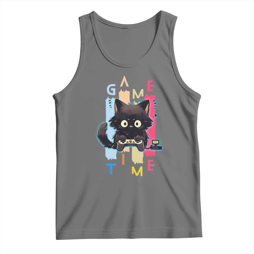 Game Time Tank Top Cute Black Cat Gamer Lover Gift TS12 Black Heather Print Your Wear