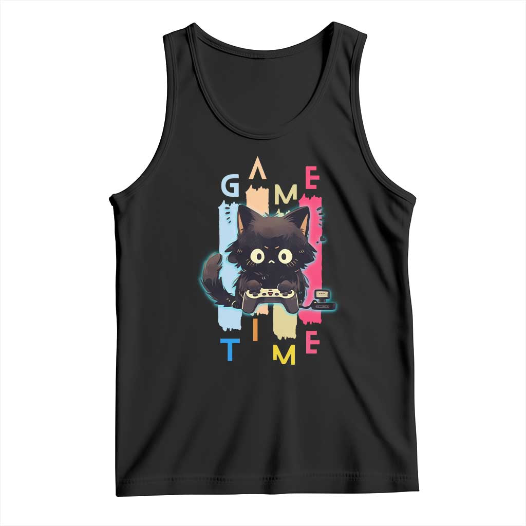 Game Time Tank Top Cute Black Cat Gamer Lover Gift TS12 Black Print Your Wear