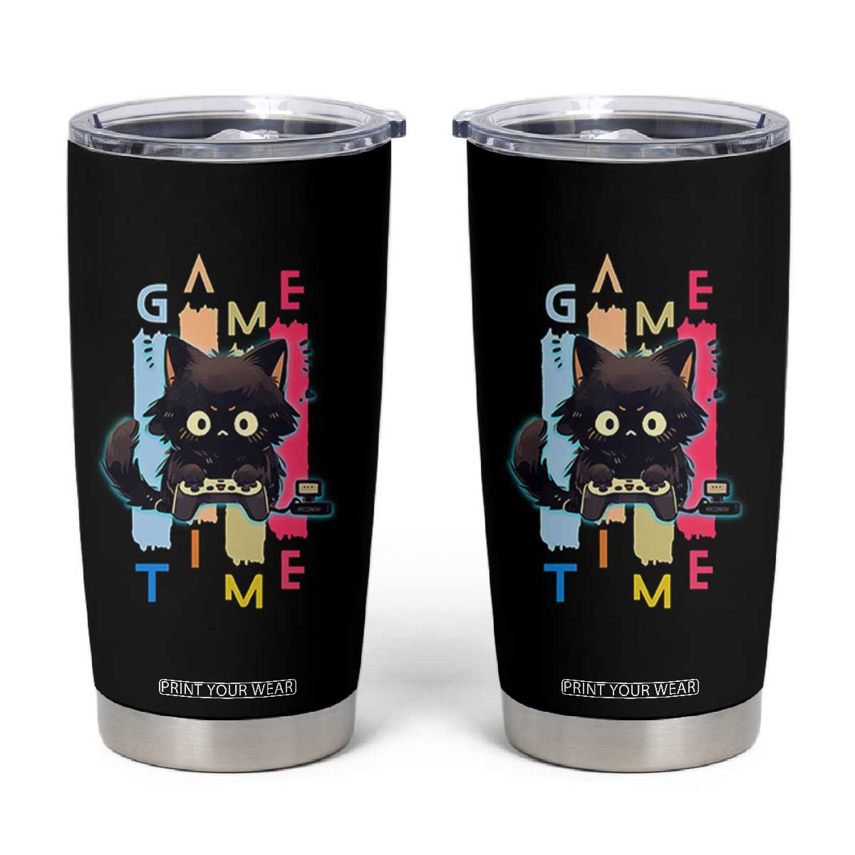 Game Time Tumbler Cup Cute Black Cat Gamer Lover Gift TS12 Black Print Your Wear