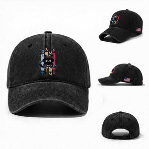 Game Time Washed Cotton Baseball Cap Cute Black Cat Gamer Lover Gift TS12 Washed Cap Universal Fit Black Print Your Wear