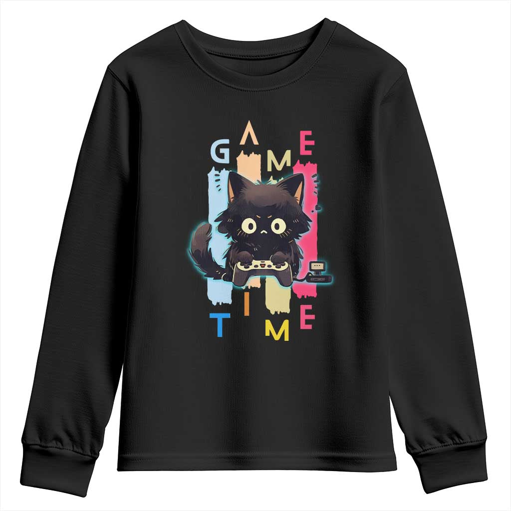 Game Time Youth Sweatshirt Cute Black Cat Gamer Lover Gift TS12 Black Print Your Wear