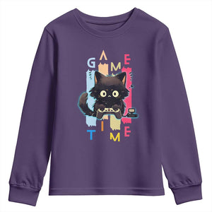 Game Time Youth Sweatshirt Cute Black Cat Gamer Lover Gift TS12 Purple Print Your Wear