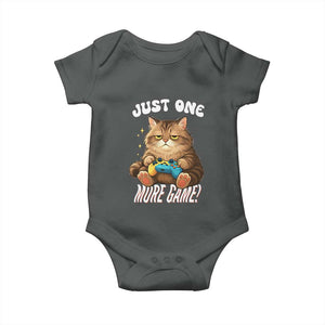 Just One More Game Baby Onesie Funny Lazy Cat Playing Video Game TS12 Dark Heather Print Your Wear