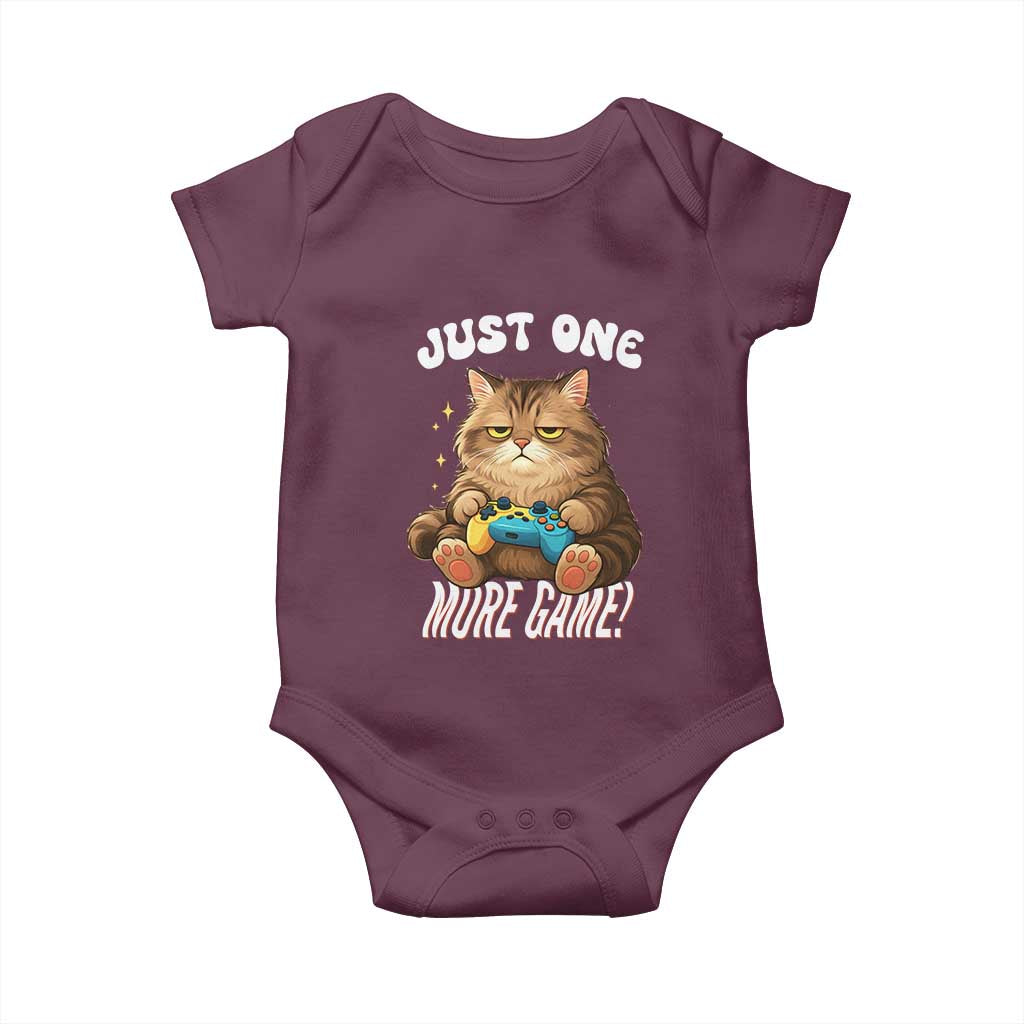 Just One More Game Baby Onesie Funny Lazy Cat Playing Video Game TS12 Maroon Print Your Wear