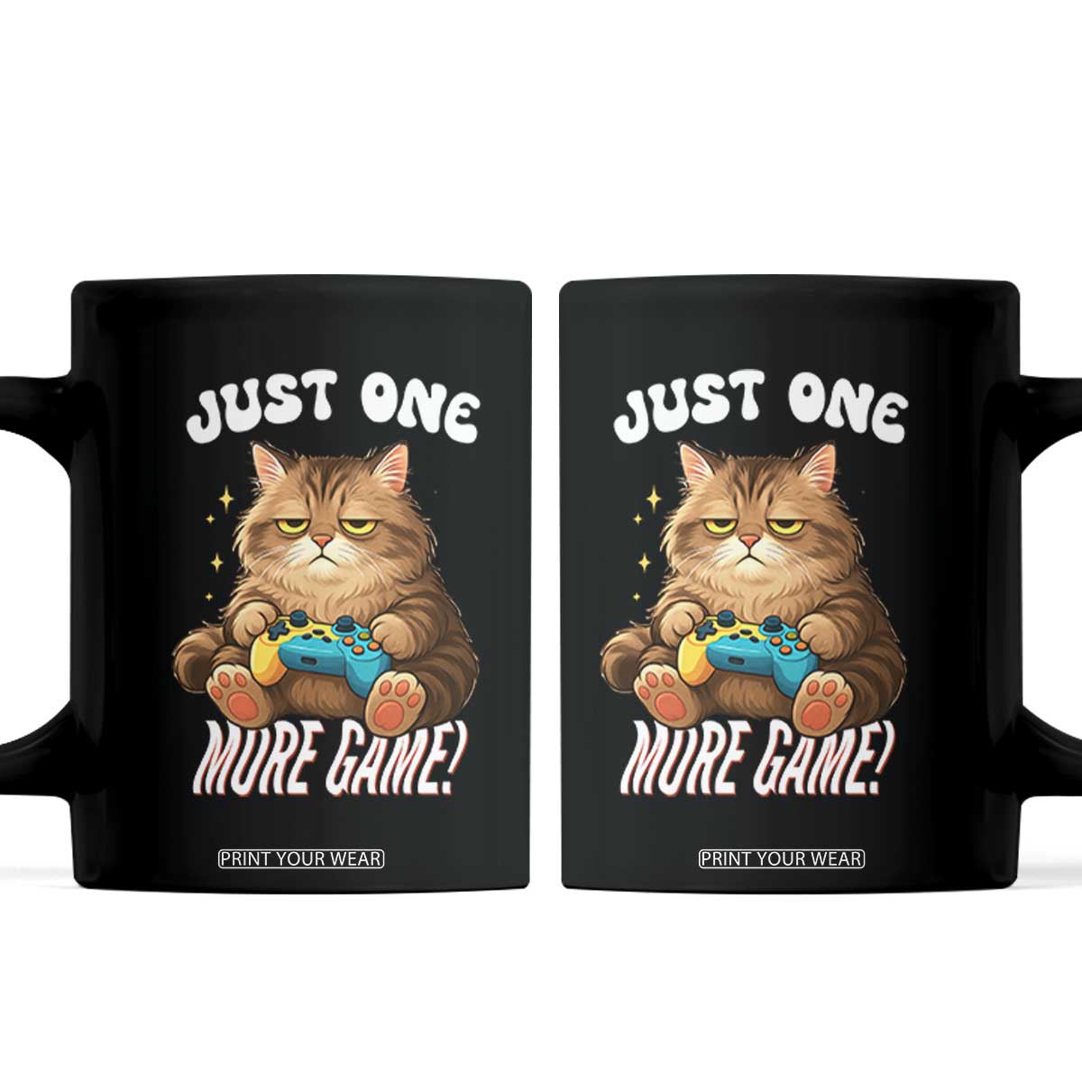 Just One More Game Coffee Mug Funny Lazy Cat Playing Video Game TS12 Black Print Your Wear