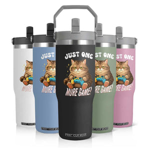 Just One More Game Flip Straw Tumbler Funny Lazy Cat Playing Video Game TS12 Print Your Wear