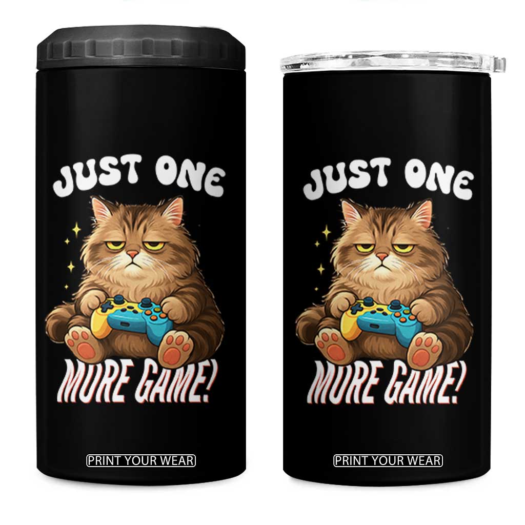 Just One More Game 4 in 1 Can Cooler Tumbler Funny Lazy Cat Playing Video Game TS12 One Size: 16 oz Black Print Your Wear