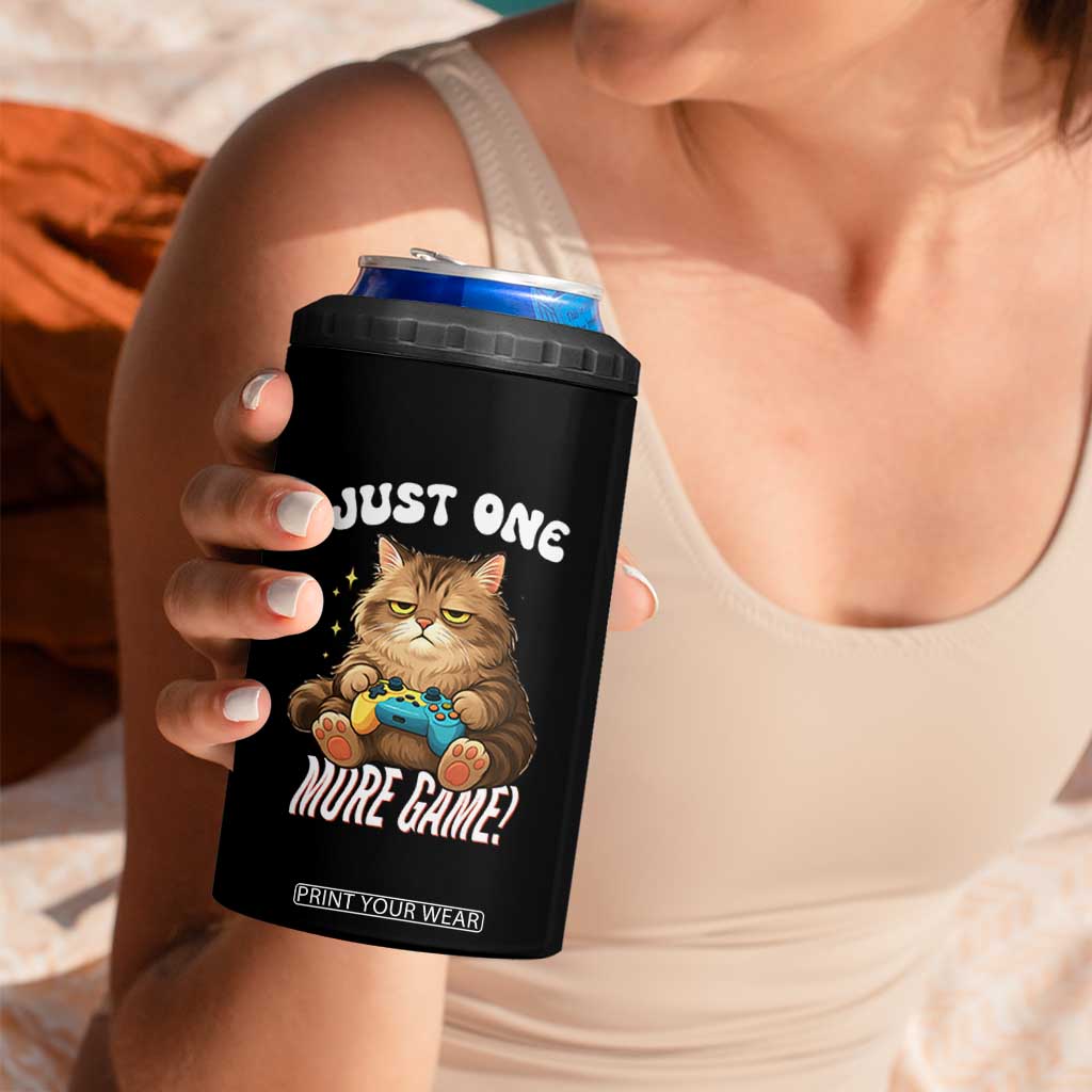 Just One More Game 4 in 1 Can Cooler Tumbler Funny Lazy Cat Playing Video Game TS12 Print Your Wear