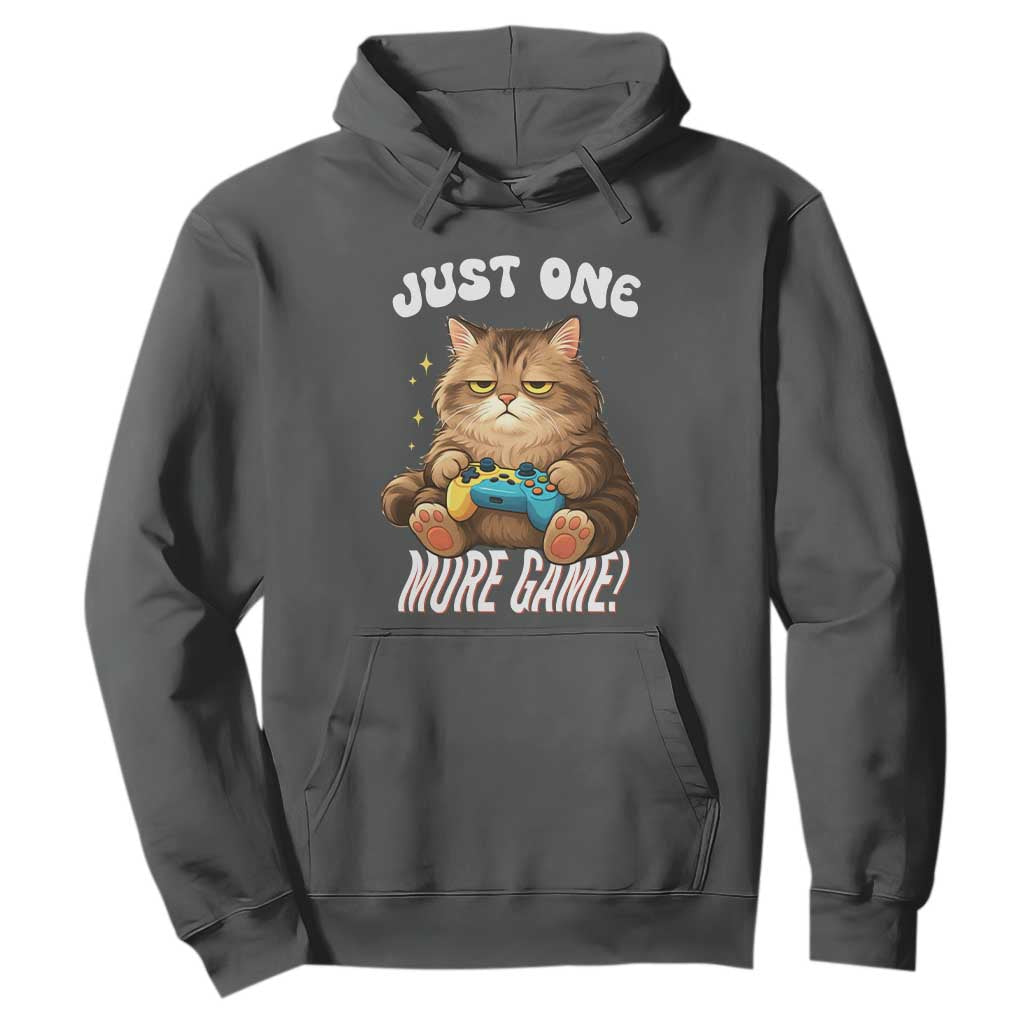 Just One More Game Hoodie Funny Lazy Cat Playing Video Game TS12 Dark Heather Print Your Wear