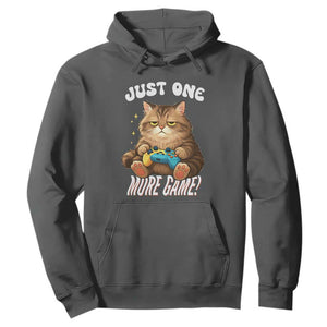 Just One More Game Hoodie Funny Lazy Cat Playing Video Game TS12 Dark Heather Print Your Wear