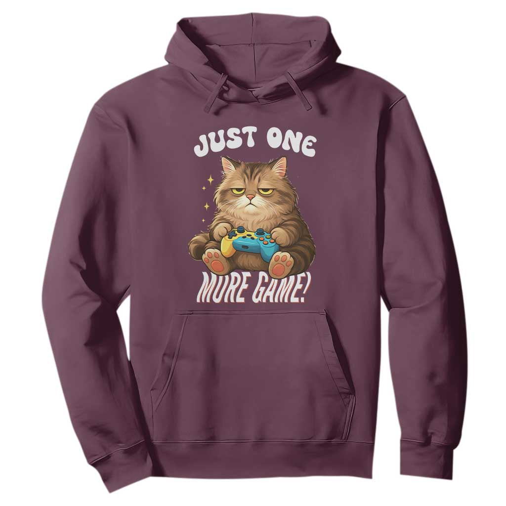 Just One More Game Hoodie Funny Lazy Cat Playing Video Game TS12 Maroon Print Your Wear