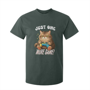Just One More Game T Shirt For Kid Funny Lazy Cat Playing Video Game TS12 Dark Forest Green Print Your Wear