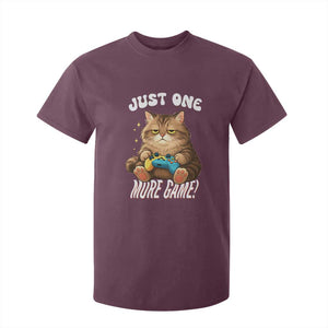 Just One More Game T Shirt For Kid Funny Lazy Cat Playing Video Game TS12 Maroon Print Your Wear