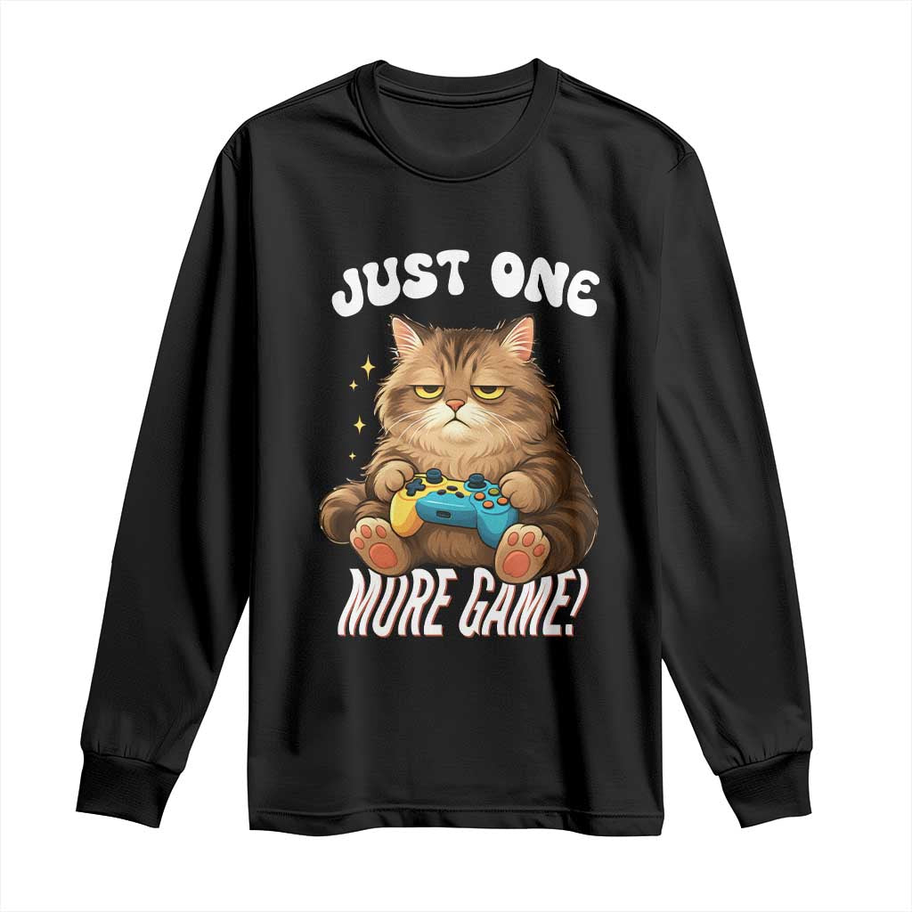 Just One More Game Long Sleeve Shirt Funny Lazy Cat Playing Video Game TS12 Black Print Your Wear