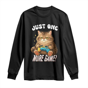 Just One More Game Long Sleeve Shirt Funny Lazy Cat Playing Video Game TS12 Black Print Your Wear