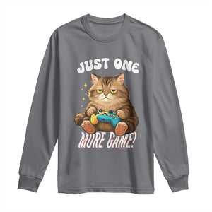Just One More Game Long Sleeve Shirt Funny Lazy Cat Playing Video Game TS12 Charcoal Print Your Wear
