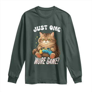 Just One More Game Long Sleeve Shirt Funny Lazy Cat Playing Video Game TS12 Dark Forest Green Print Your Wear