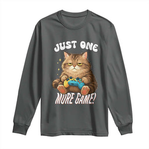 Just One More Game Long Sleeve Shirt Funny Lazy Cat Playing Video Game TS12 Dark Heather Print Your Wear