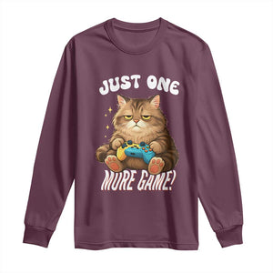 Just One More Game Long Sleeve Shirt Funny Lazy Cat Playing Video Game TS12 Maroon Print Your Wear