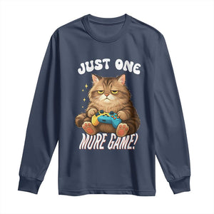 Just One More Game Long Sleeve Shirt Funny Lazy Cat Playing Video Game TS12 Navy Print Your Wear