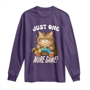 Just One More Game Long Sleeve Shirt Funny Lazy Cat Playing Video Game TS12 Purple Print Your Wear