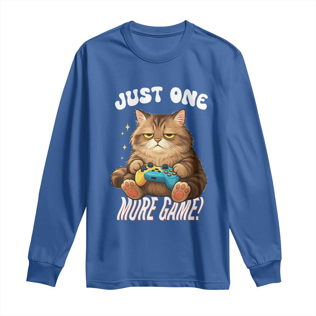 Just One More Game Long Sleeve Shirt Funny Lazy Cat Playing Video Game TS12 Royal Blue Print Your Wear
