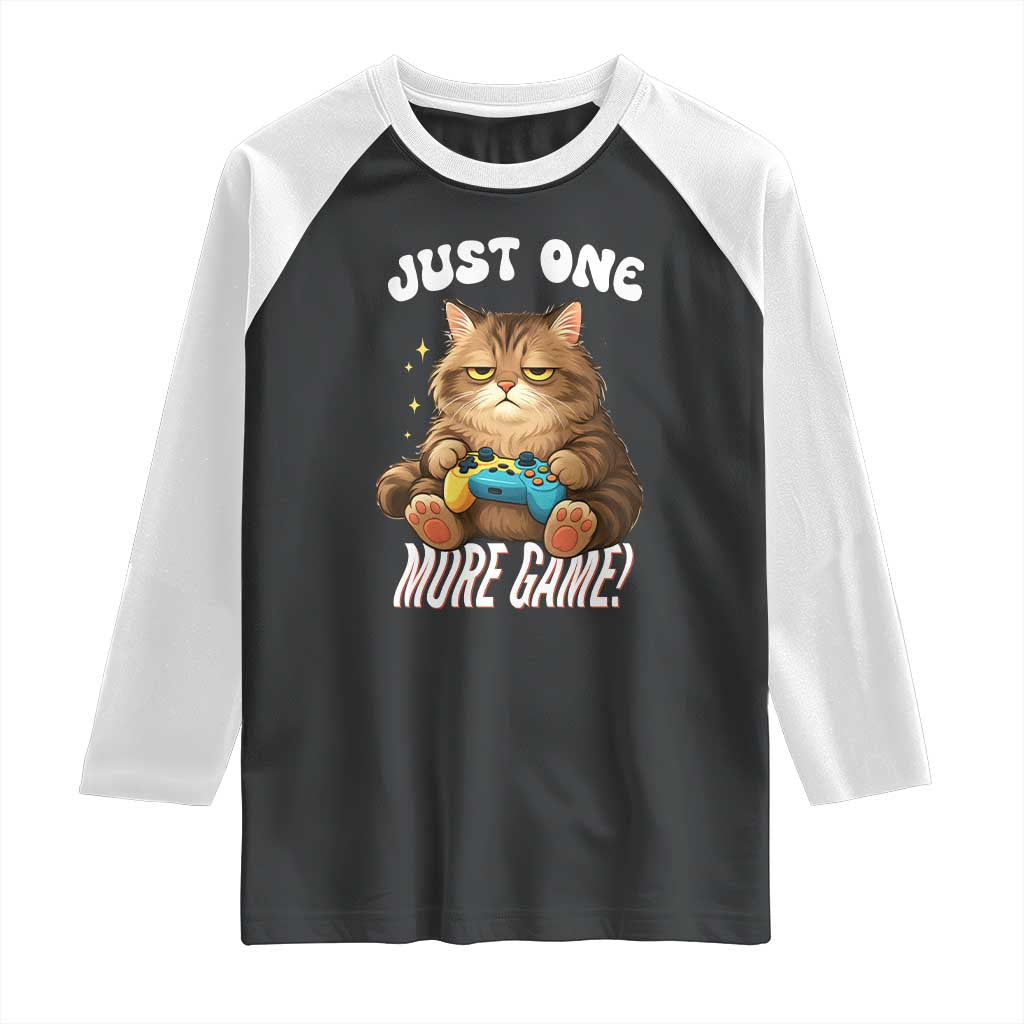 Just One More Game Raglan Shirt Funny Lazy Cat Playing Video Game TS12 Black White Print Your Wear