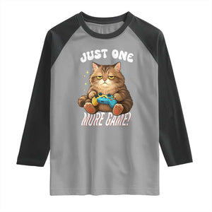 Just One More Game Raglan Shirt Funny Lazy Cat Playing Video Game TS12 Sport Gray Black Print Your Wear