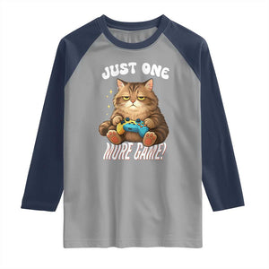 Just One More Game Raglan Shirt Funny Lazy Cat Playing Video Game TS12 Sport Gray Navy Print Your Wear