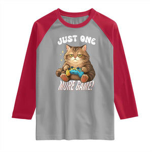 Just One More Game Raglan Shirt Funny Lazy Cat Playing Video Game TS12 Sport Gray Red Print Your Wear