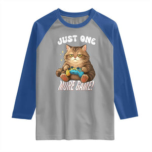 Just One More Game Raglan Shirt Funny Lazy Cat Playing Video Game TS12 Sport Gray Royal Print Your Wear