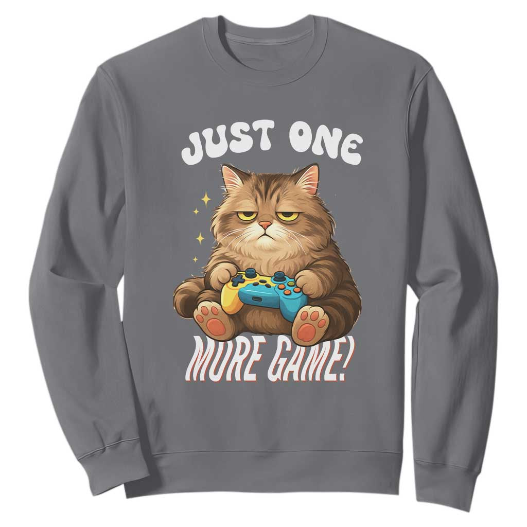 Just One More Game Sweatshirt Funny Lazy Cat Playing Video Game TS12 Charcoal Print Your Wear