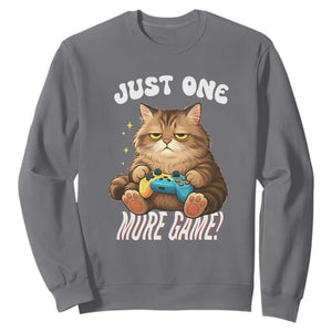 Just One More Game Sweatshirt Funny Lazy Cat Playing Video Game TS12 Charcoal Print Your Wear