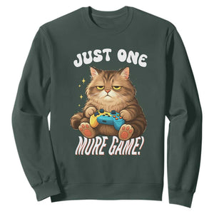 Just One More Game Sweatshirt Funny Lazy Cat Playing Video Game TS12 Dark Forest Green Print Your Wear