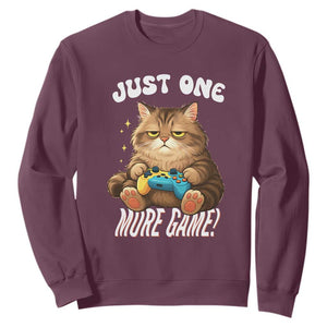 Just One More Game Sweatshirt Funny Lazy Cat Playing Video Game TS12 Maroon Print Your Wear